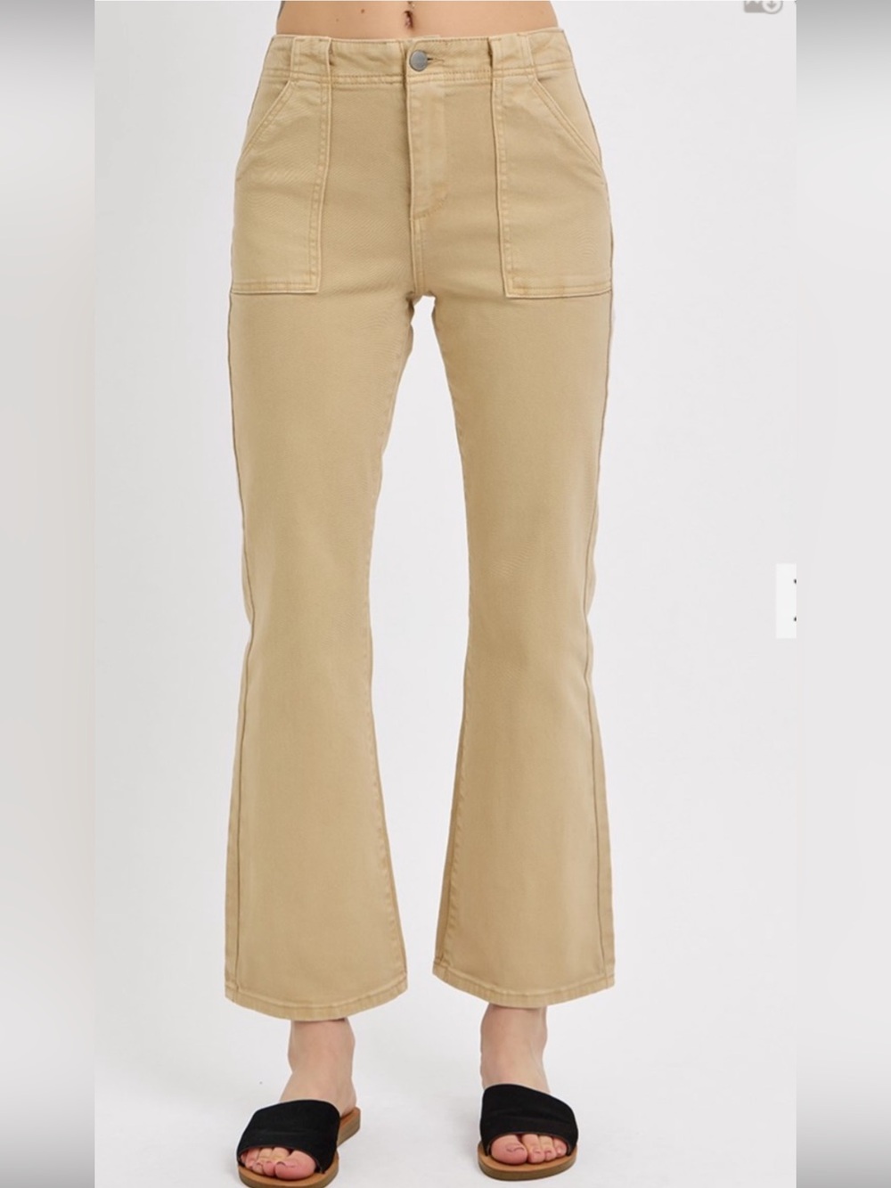 91 RISEN LATTE HIGH RISE ANKLE FLARE PATCH POCKET PANTS